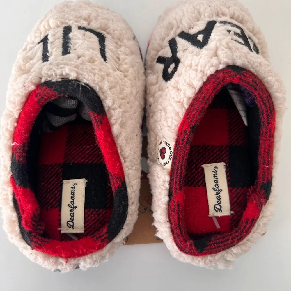 Dearfoams Red and Cream Plaid Slippers